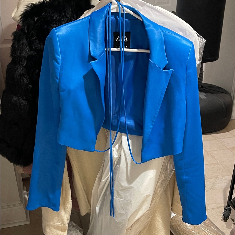 Zara Cropped Women's Vibrant Blue Blazer